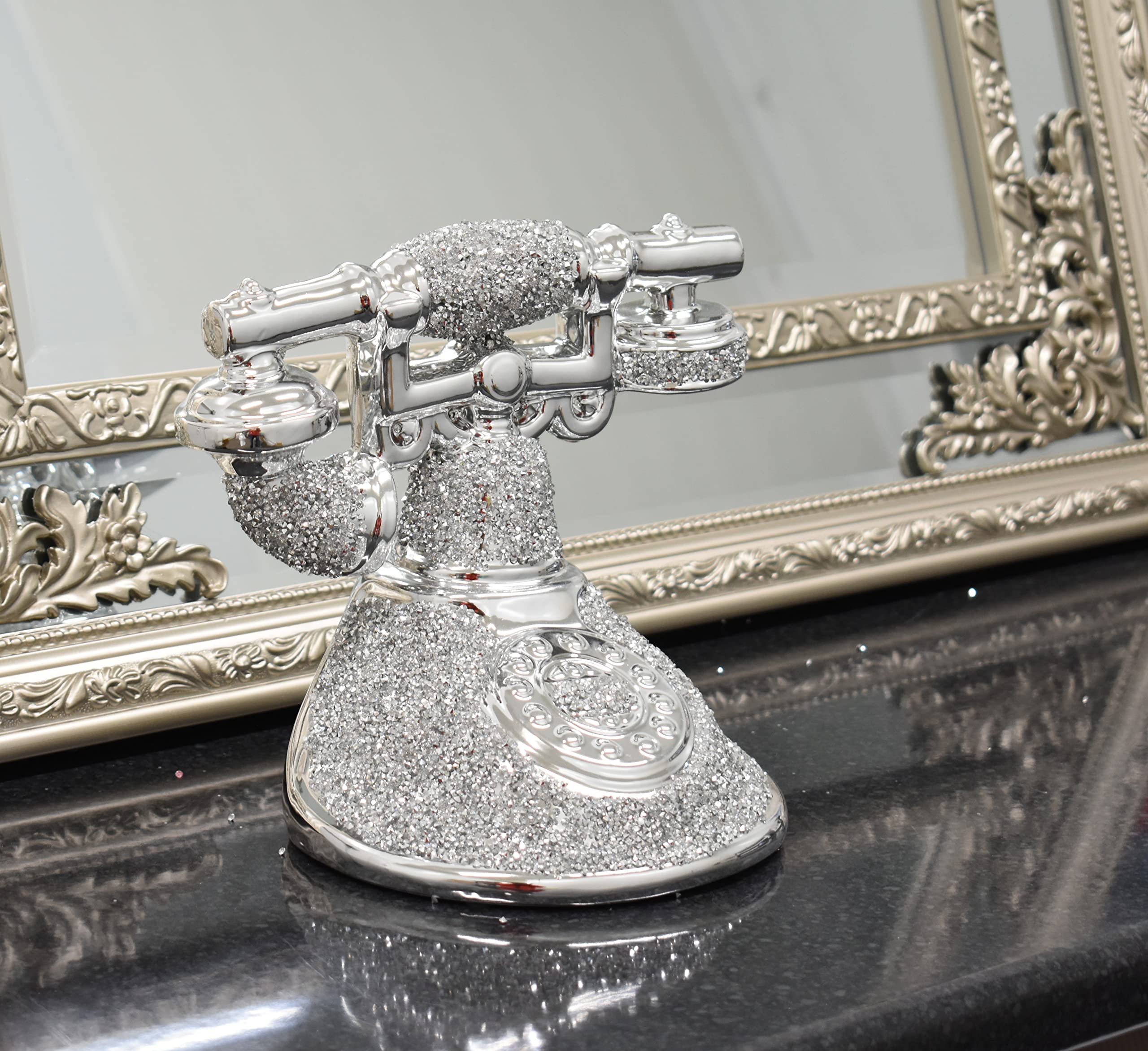Deenz Crushed Diamond Telephone Crystal Silver Shelf Ornament