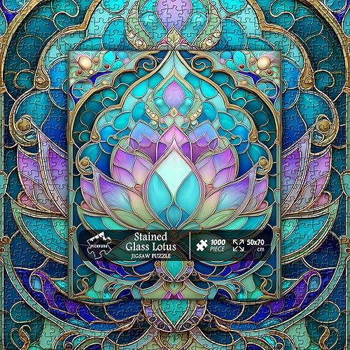 Miniatura 4 de Rompecabezas de flores de loto de vidrieras para adultos de 1000 piezas, rompecabezas floral de loto con mandala vintage, hermoso rompecabezas duro
