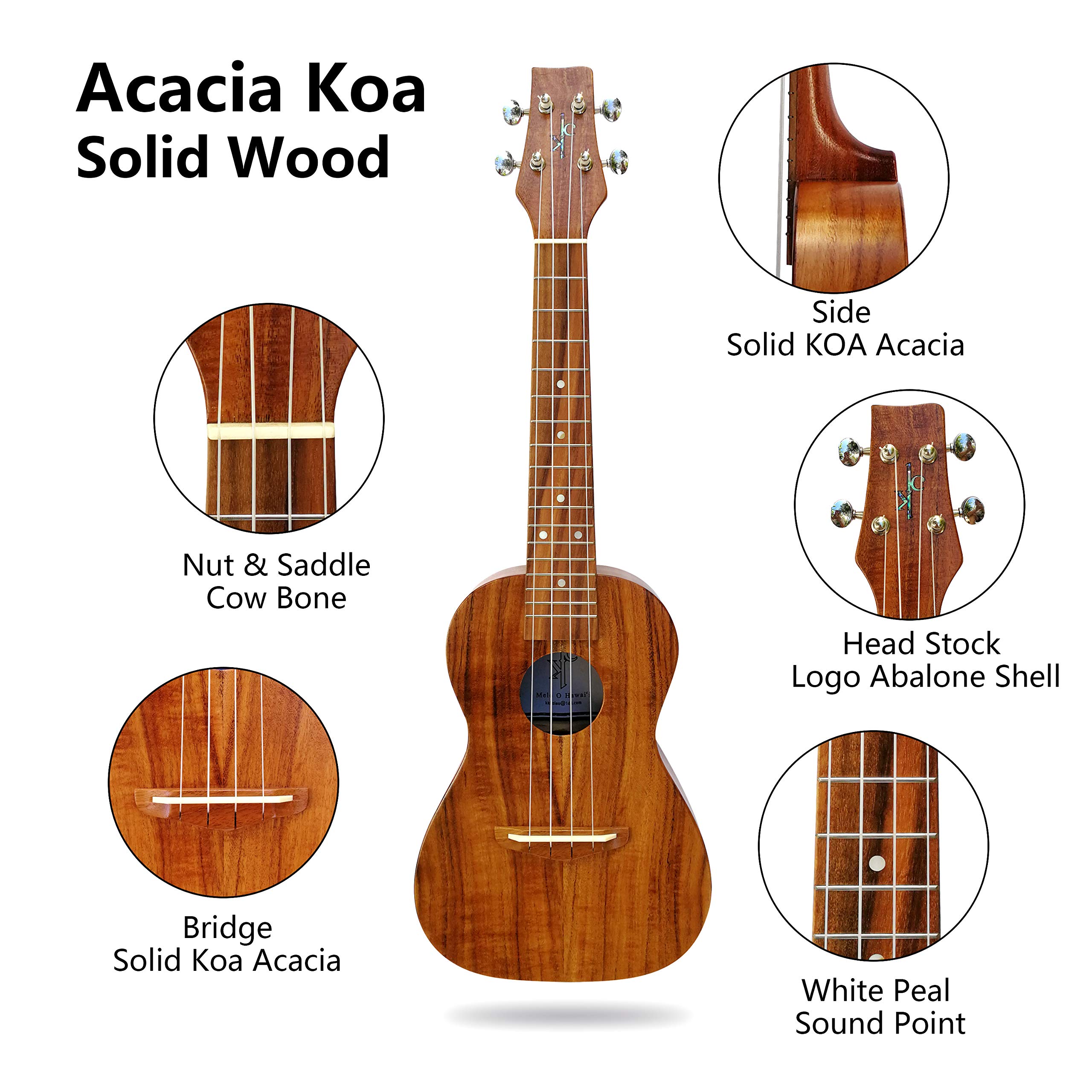 KOA KALEO All Solid Koa Acacia Concert 24inch Traditional Classic Ukulele, Free Gig Bag/Box and Shipping - Image 7