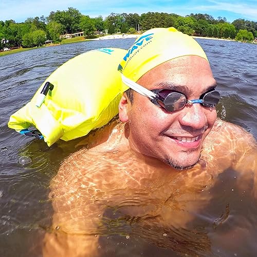 Miniatura 6 de New Wave Swim Buoy para nadadores y triatletas en aguas abiertas, flotador ligero y visible para entrenamiento y carreras seguros, alta visibilidad