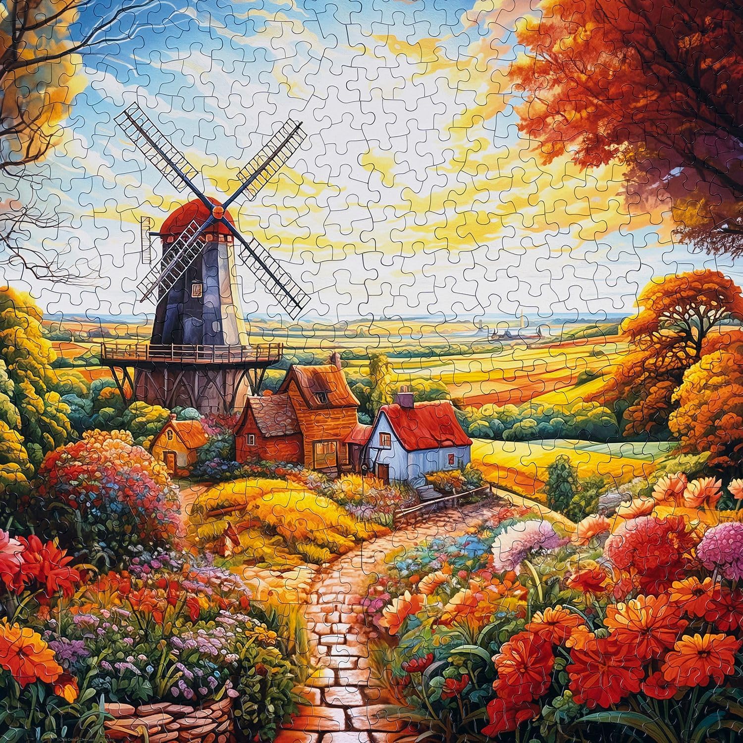 Springbok's Windmill on The Farm 500 Piece Puzzle for Adults is a Celebration of Fall on The Farmstead