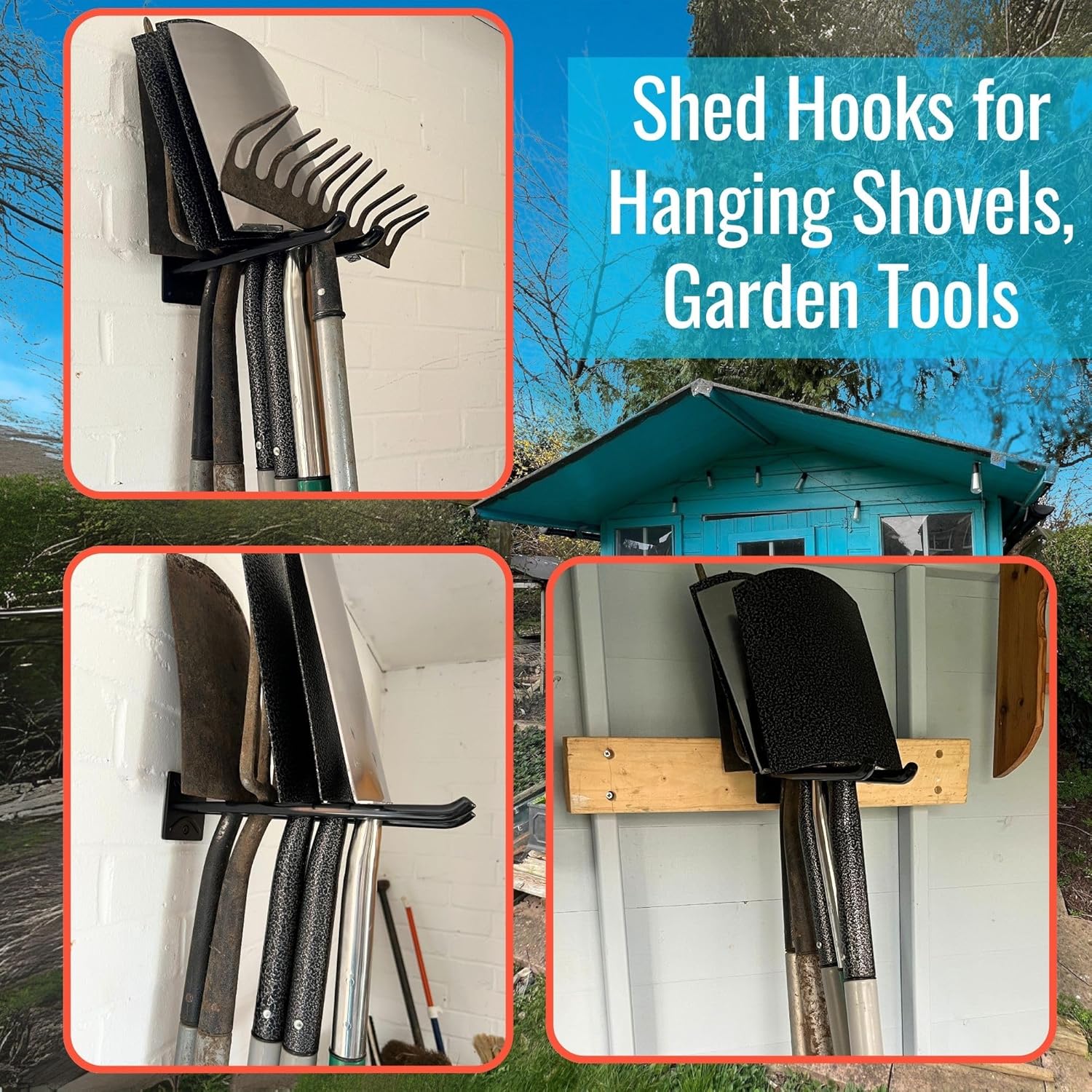Ladder Hangers Set of 4 for Garage Wall - Hooks Heavy Duty - Hooks for Garage Wall Hanging - Shed, Yard and Garage Tool Hanger for Folding Chairs, ladders and Garden Tools