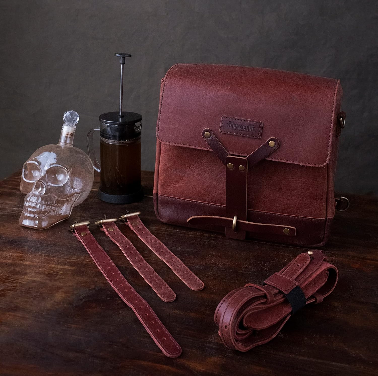 Full Grain Leather Messenger Bag Handmade Vintage Unisex Cross Body Motorcycle Mount Saddlebag With Adjustable Shoulder Strap