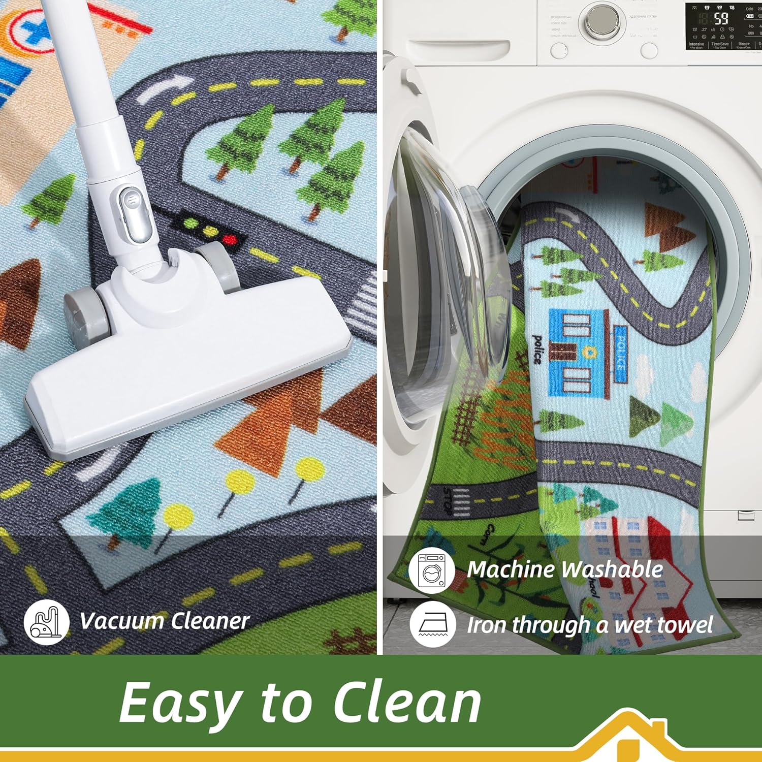 BEQHAUSE Kids Rug 2pcs City Life, 32”x60” Educational Road Traffic Kids Rug, Non Slip Washable Play Mat Carpets for Children's Bedroom Playroom Nursery Room Decor