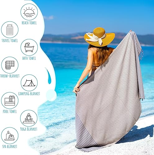 Miniatura 4 de RAY SILVER Toalla de playa turca  100% algodón turco de 40 x 71 pulgadas, secado rápido, toalla de playa de gran tamaño, sin arena, toalla turca