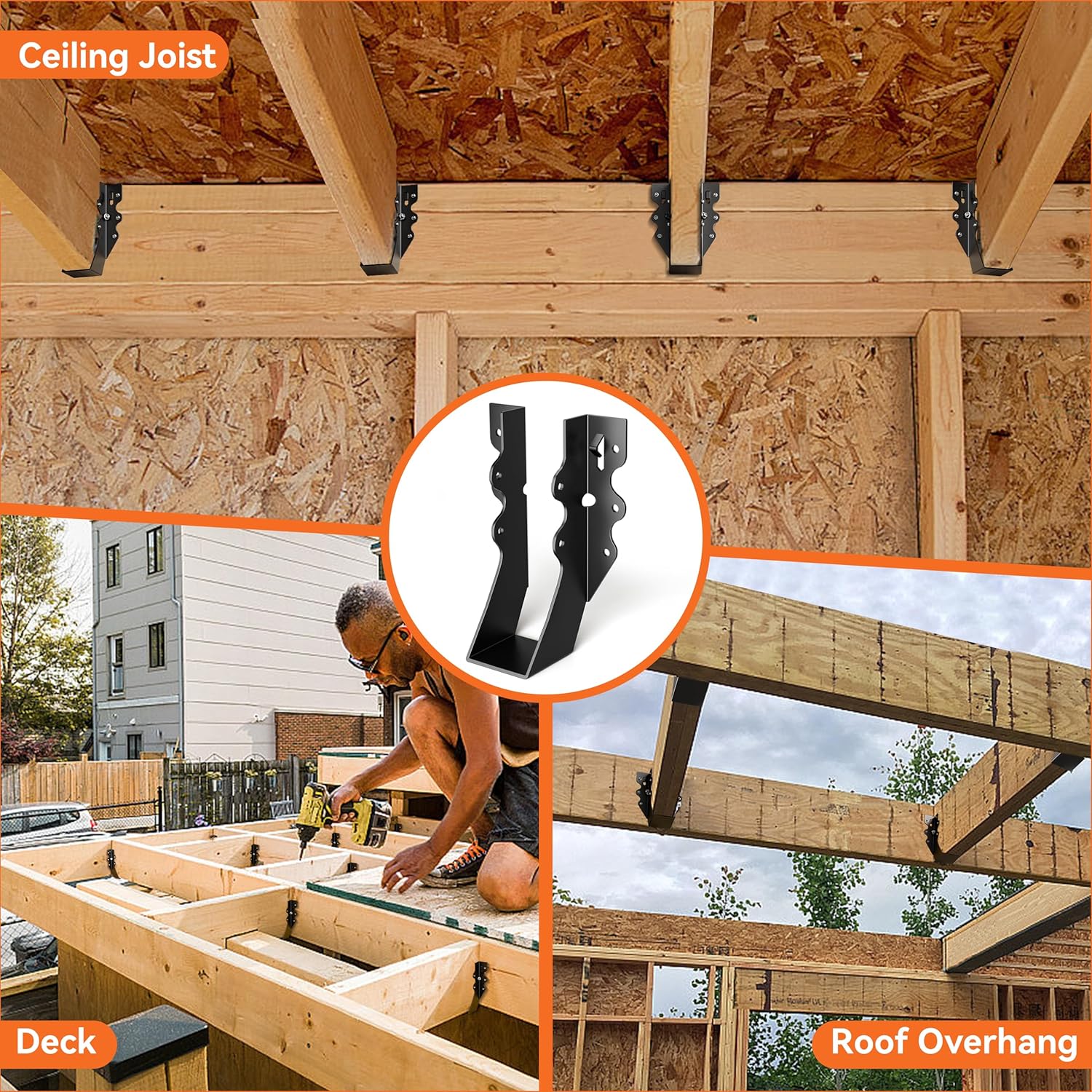 50 Pcs Black 2x6 Joist Hanger,LU26 18 Gauge Double Shear Face Mount Joist Hanger,Hurricane Ties for Rafters Tie Brackets Great for Floor Deck and Ceiling Joists