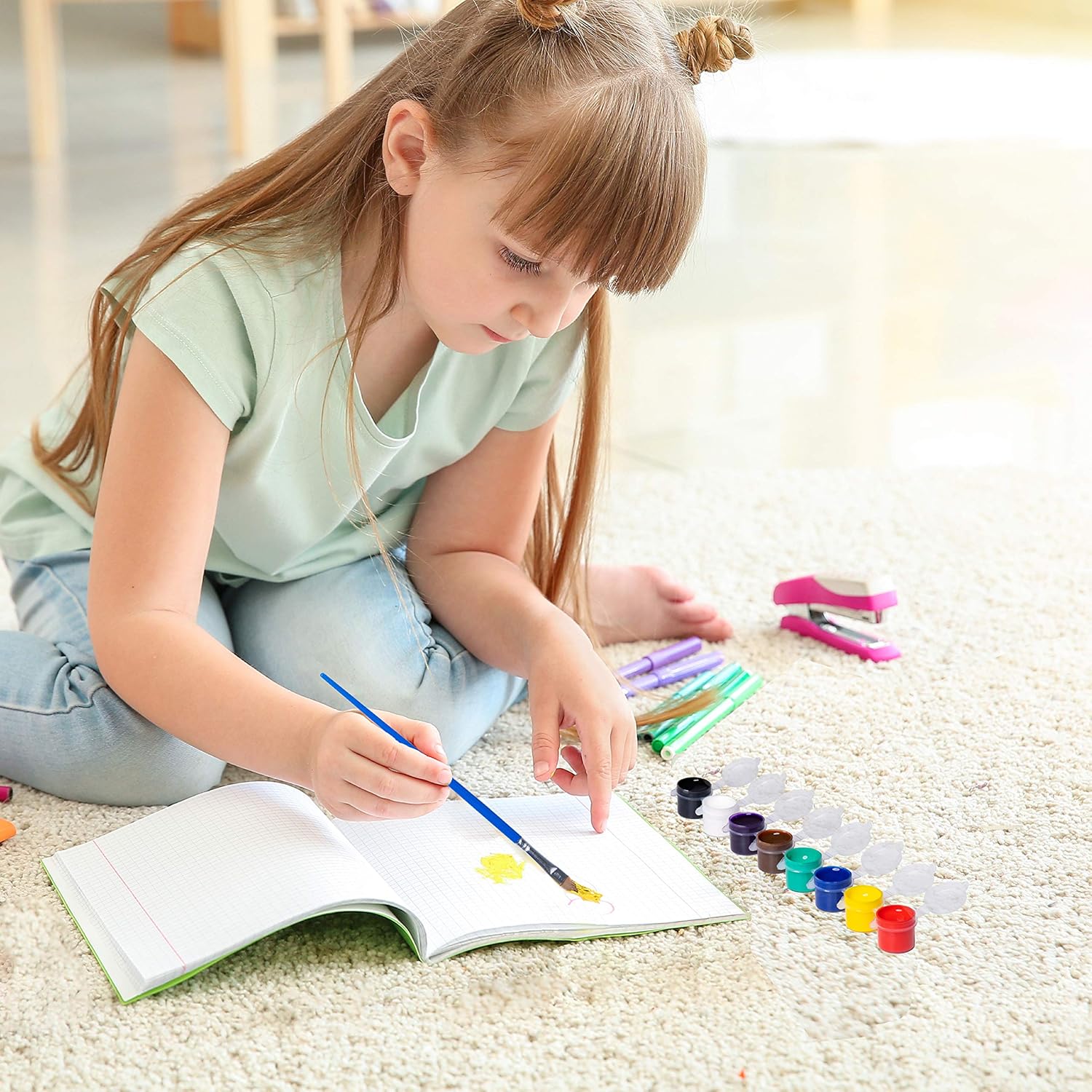 Washable Paint Set for Kids Arts and Crafts Projects - Bulk Set of 12 Non-Toxic Washable Paint Sets - Perfect for Home, Classroom and Birthday or Art Party - Includes 12 Filled Paint Strips with 8 Vivid Mixable Colors and 12 Premium Paintbrushes : Toys & Games