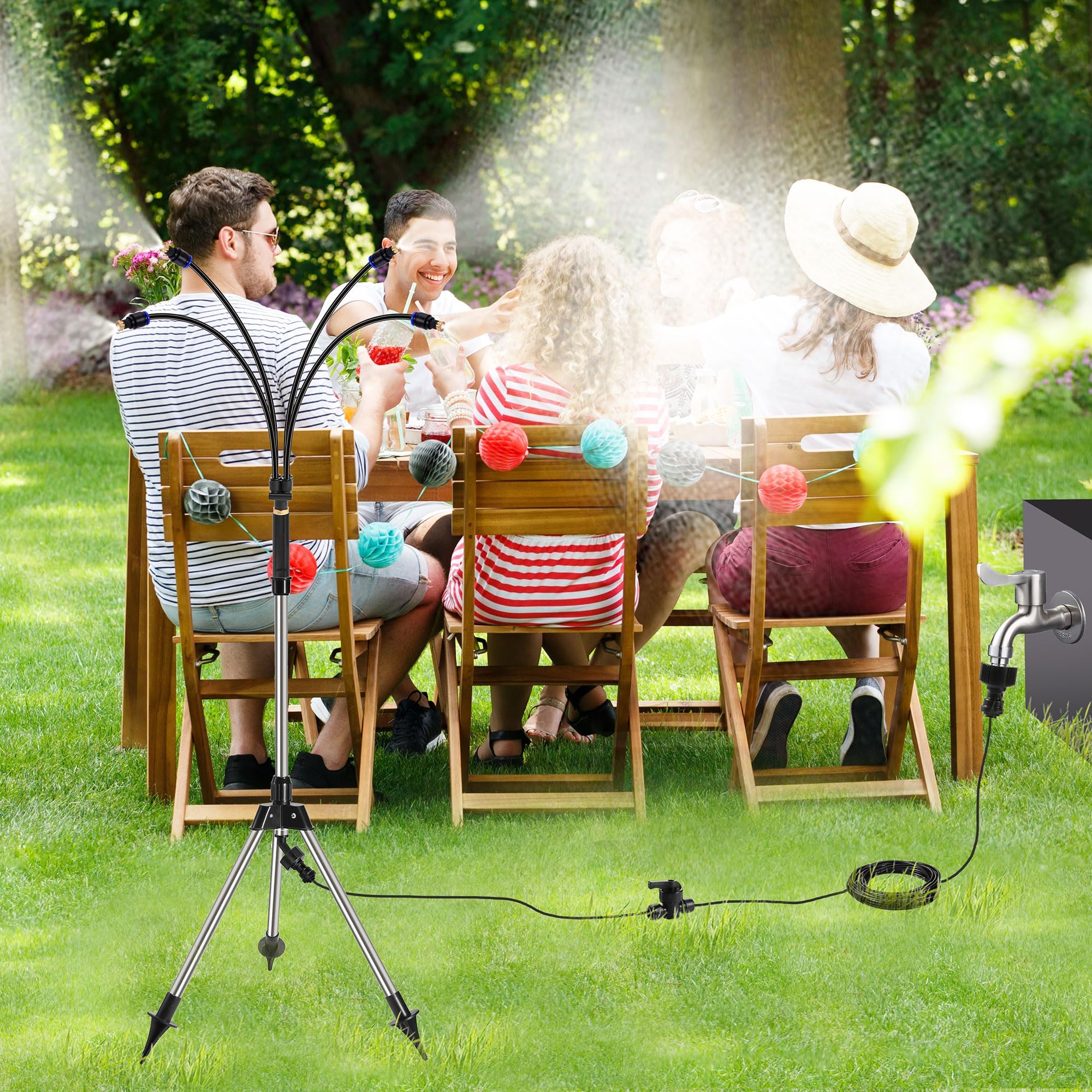 Standing Misters for Outside Patio, Adjustable Height 4.1 FT Stand Misting System for Cooling Outdoor, Portable Stand Mister for Water Mist Playing, Patio Cooling, Backyard, Porch, TSMB02