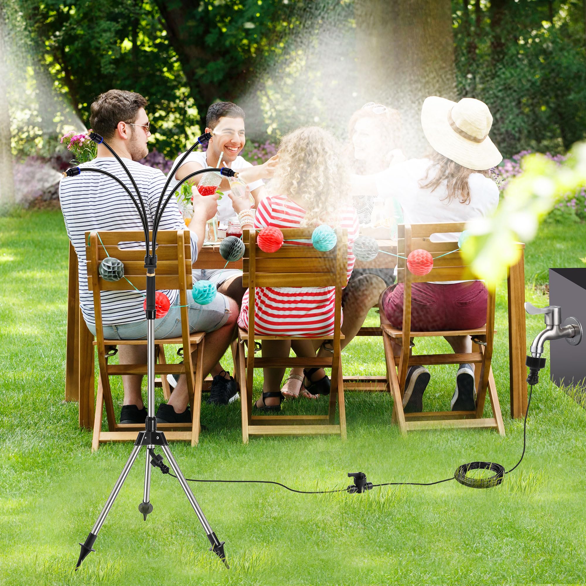 Standing Misters for Outside Patio, Adjustable Height 4.1 FT Stand Misting System for Cooling Outdoor, Portable Stand Mister for Water Mist Playing, Patio Cooling, Backyard, Porch, TSMB02