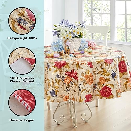 Miniatura 4 de Newbridge Nicolette - Mantel de vinilo floral multicolor con parte trasera de franela, diseño tradicional de flores, fácil cuidado, fácil de