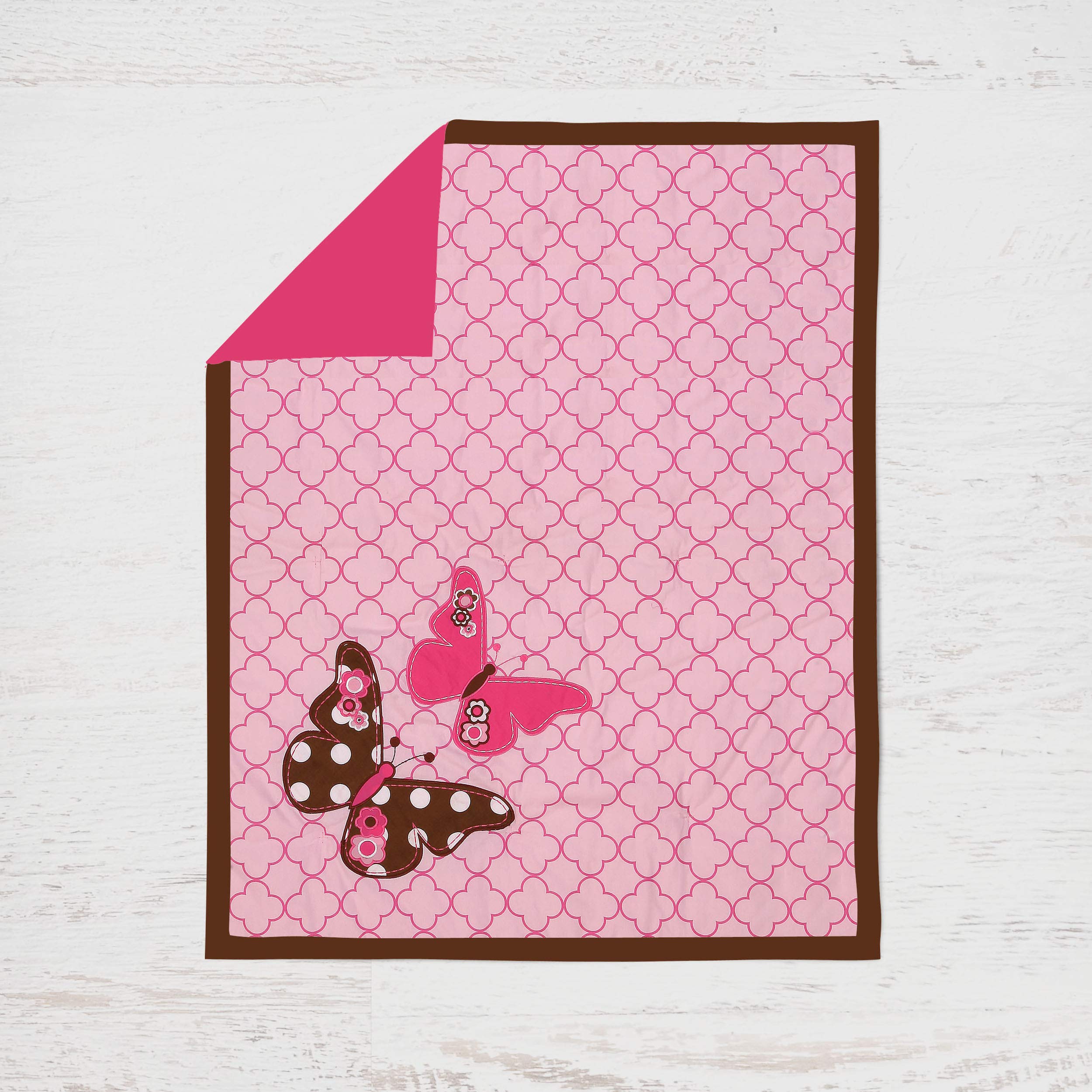 Bacati - Butterfly Pink Chocolate 10 pc Crib Bedding Set with 2 Crib Fitted Sheets