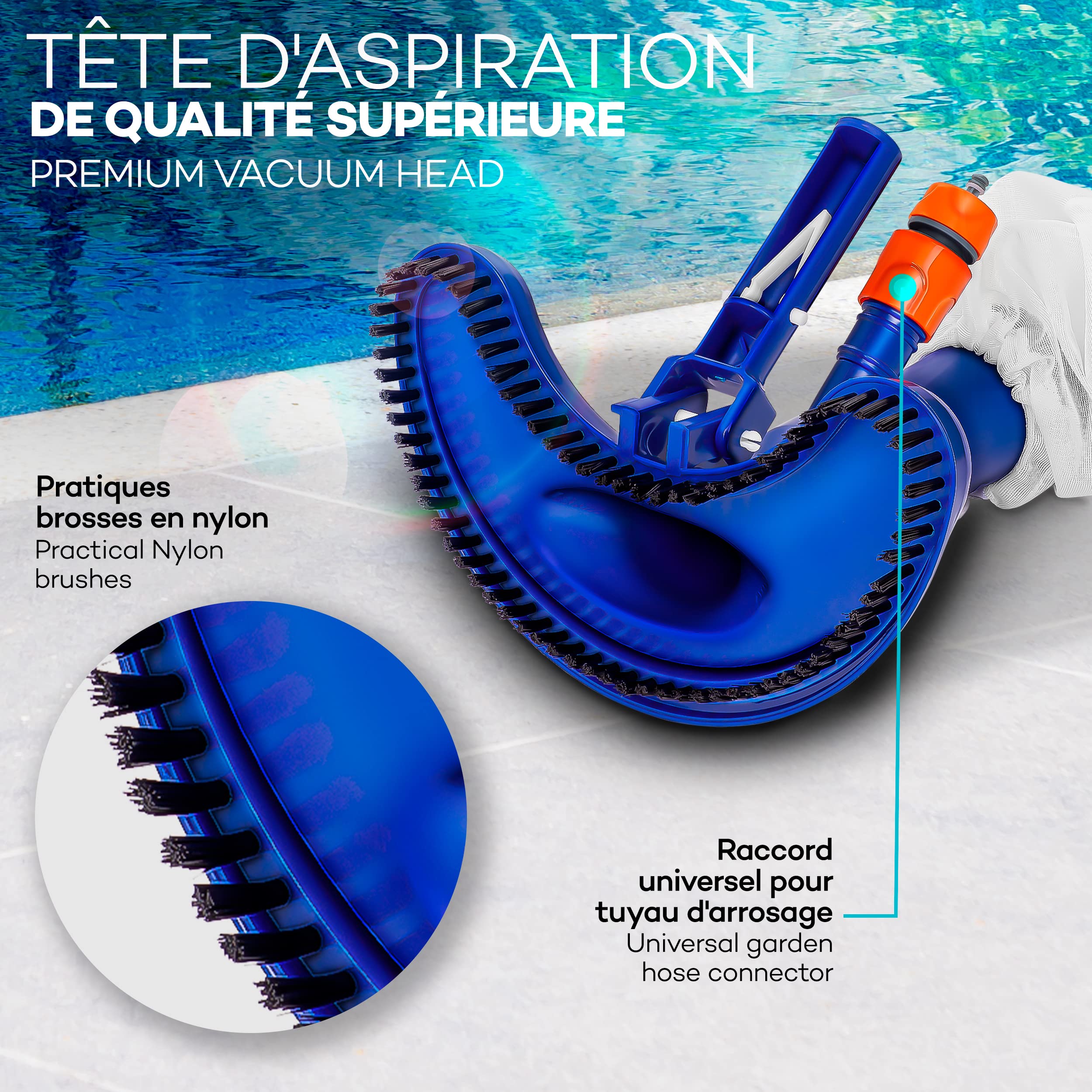 tillvex Aspirateur de Piscine à Vide | Kit d'entretien pour Piscine | Set d'Accessoires de Nettoyage avec Aspirateur, Sac à Feuilles, Écumoire Manche Télescopique | pour Piscines, Bassins, Fontaine