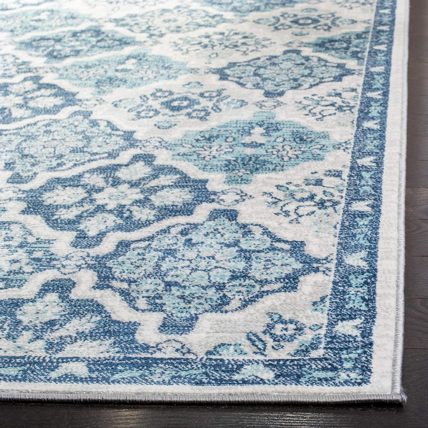 SAFAVIEH Brentwood Collection 2' x 6' Navy / Grey BNT815M Floral Distressed Non-Shedding Living Room Entryway Foyer Hallway Bedroom Runner Rug