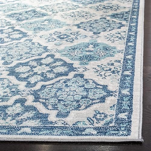 Miniatura 4 de SAFAVIEH Brentwood Collection BNT815M - Alfombra floral envejecida de 8 x 10 pies, color azul marino y gris, no desprende pelusa, para sala de