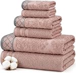 Amrapur Overseas -Damas Jacquard 6 Ensemble de serviettes en pièces avec bordure embellie (Peach)
