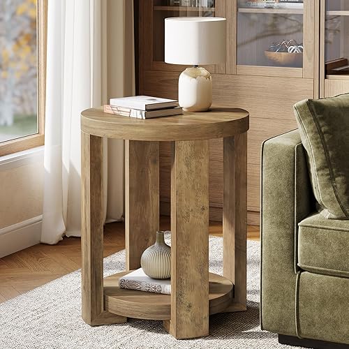 Tribesigns Side Table, 2-Tier Round End Table, Small Bedside Accent Furniture for Living Room, Bedroom (1, Brown)