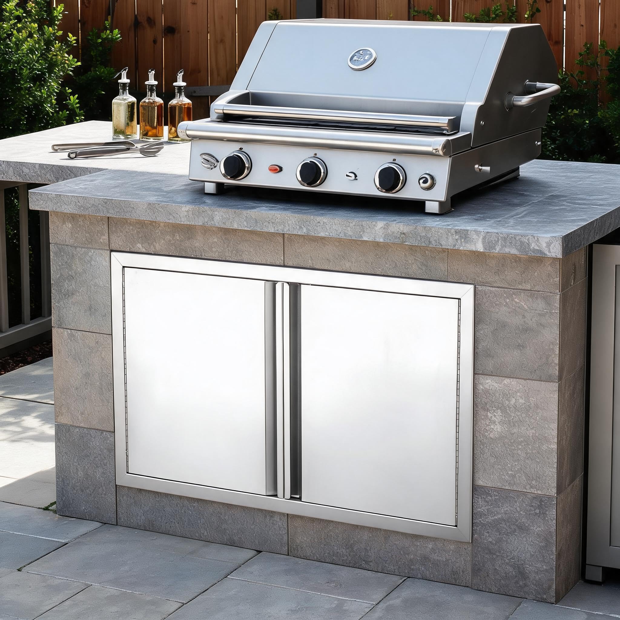 GarveeLife 71x48 cm BBQ Access Door, Outdoor Kitchen Door with Convenient Handle, 304 Brushed Stainless Steel Flush Mount Door with Thick Plate for BBQ Island Outdoor Cabinet Doors