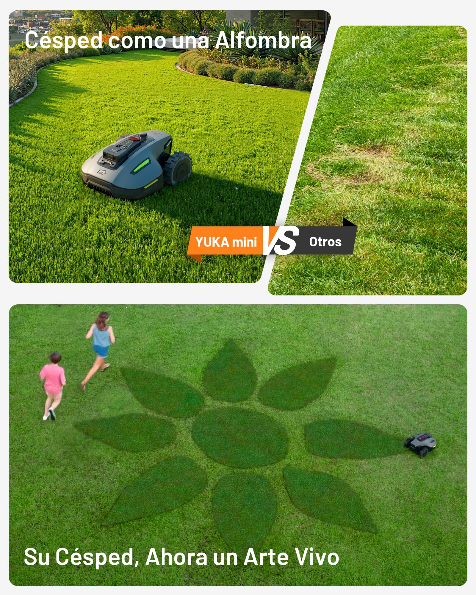MAMMOTION YUKA Mini 700 Robot Cortacésped Perimetral sin Cables, Recomendado 700m², MAX. 1100m², Auto Mapping Visión 3D AI, 50% Pendiente, 5 Cuchillas Pivotantes, con Módulo 4G