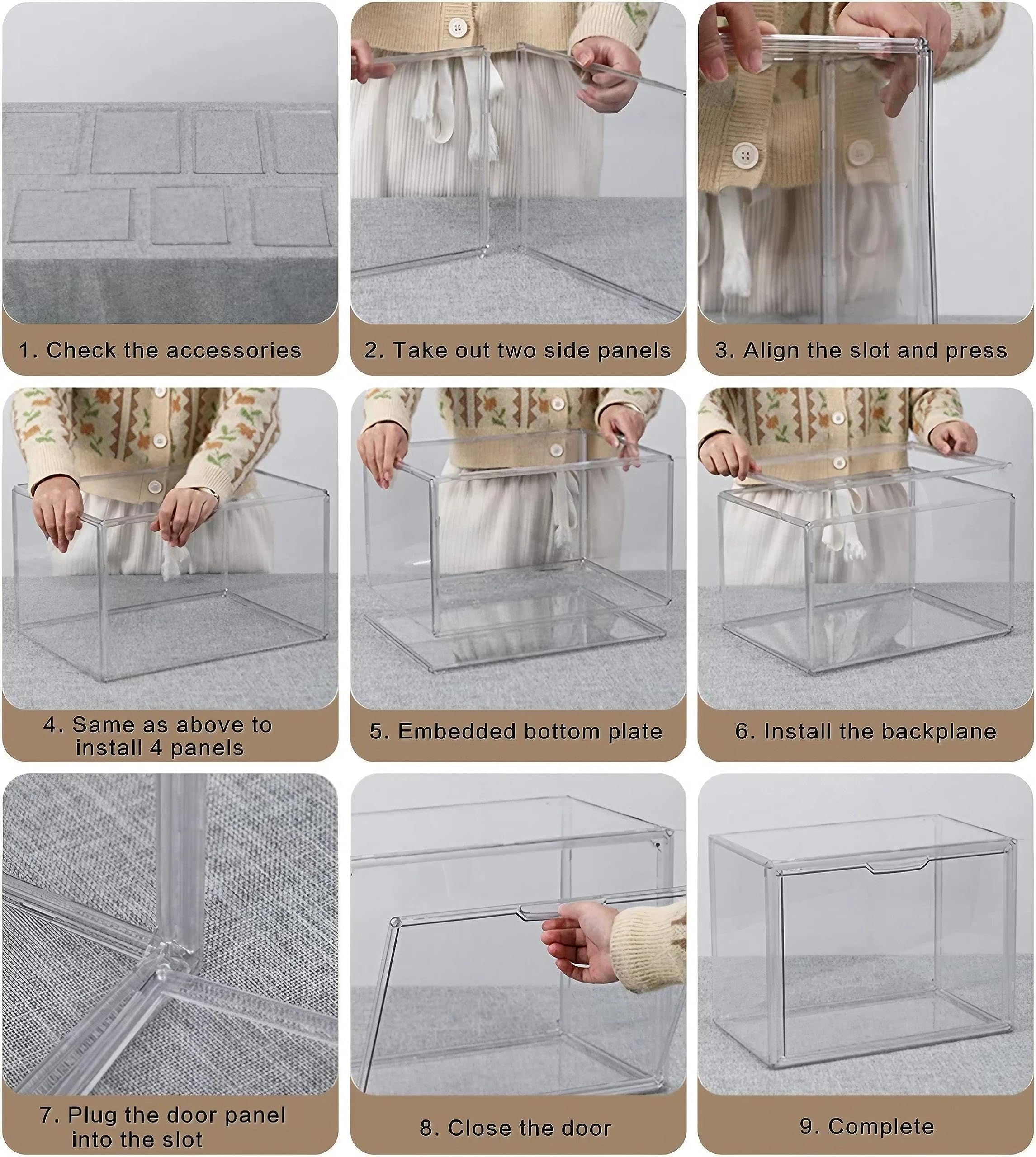 GUDEMAY Transparente stapelbare Kunststoffboxen mit magnetischem Verschluss - Staubdichte Aufbewahrung Vitrine Schaukasten Ideal für Figur, Bücher, Kosmetik, Schuhe und Handtaschen (3er Set)