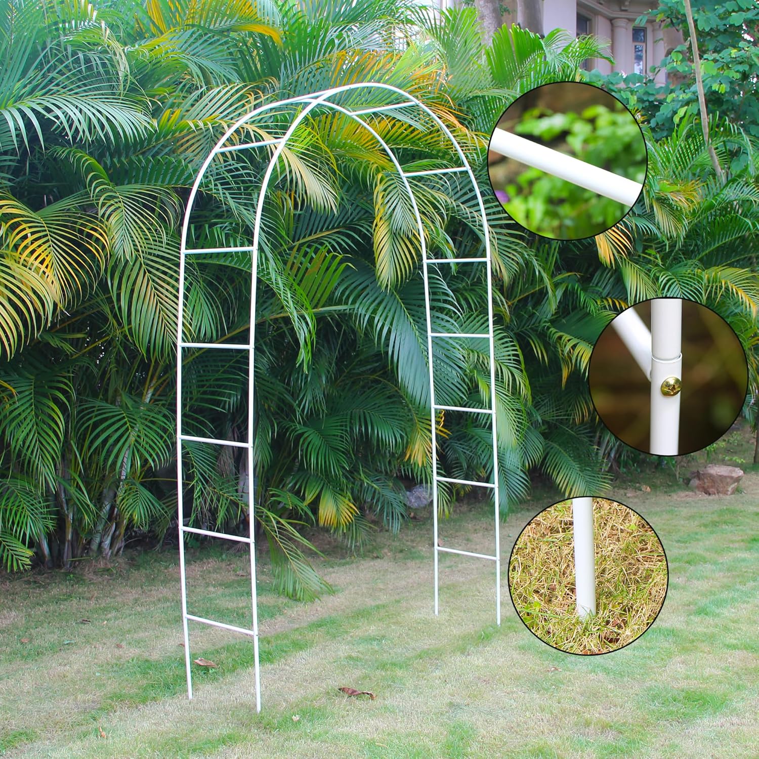 White Iron Pergola Arbor Practical, 7.9 Feet High x 4.6 Feet Wide, Assemble Easily for Various Climbing Plant Wedding Garden Arch Bridal Party Decoration Wide Arbor