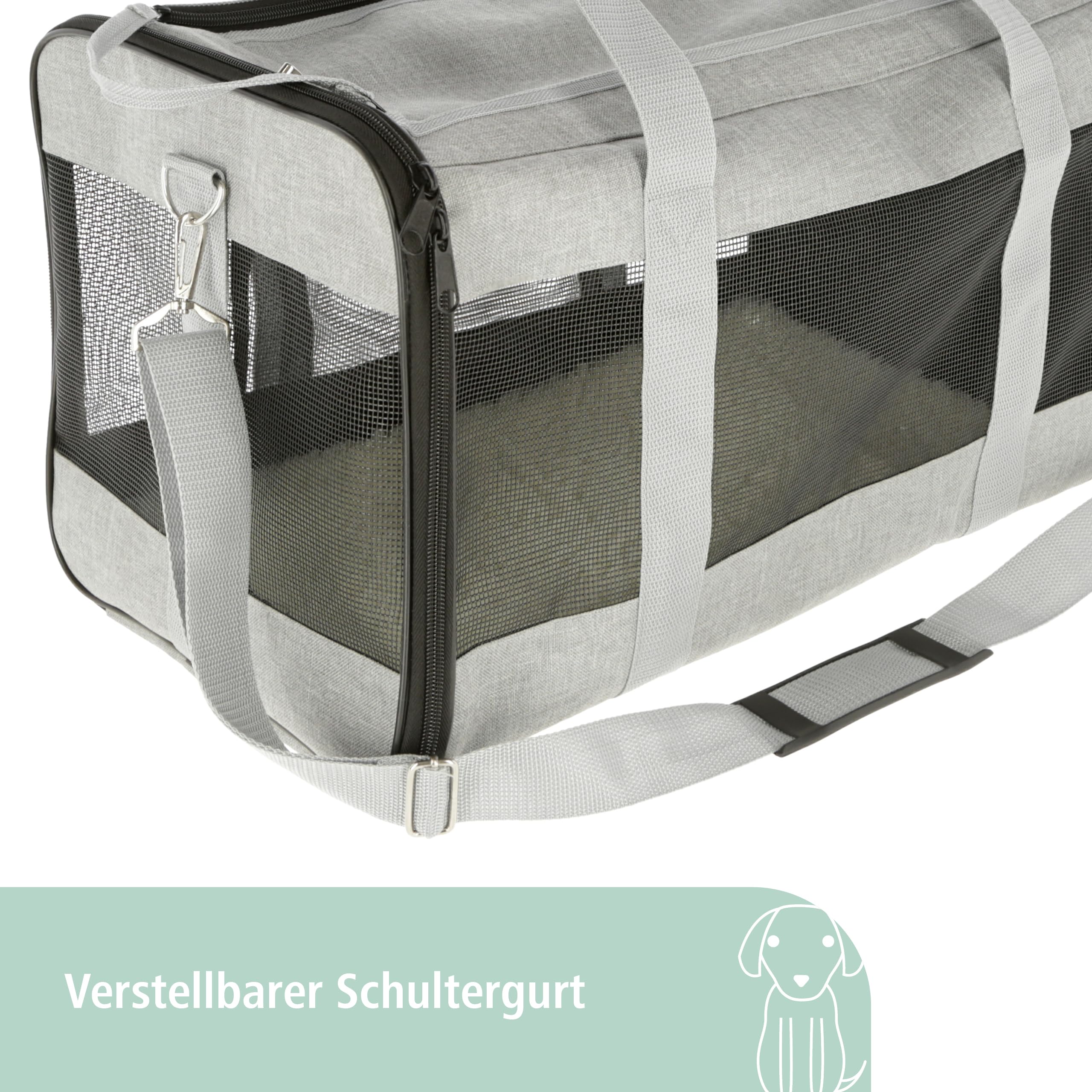 Kerbl Pet Tragetasche Casual, Transporttasche, grau/schwarz, 52x31x31cm, für Hunde und Katzen bis 12kg, mit Tragegriff und Schultergurt