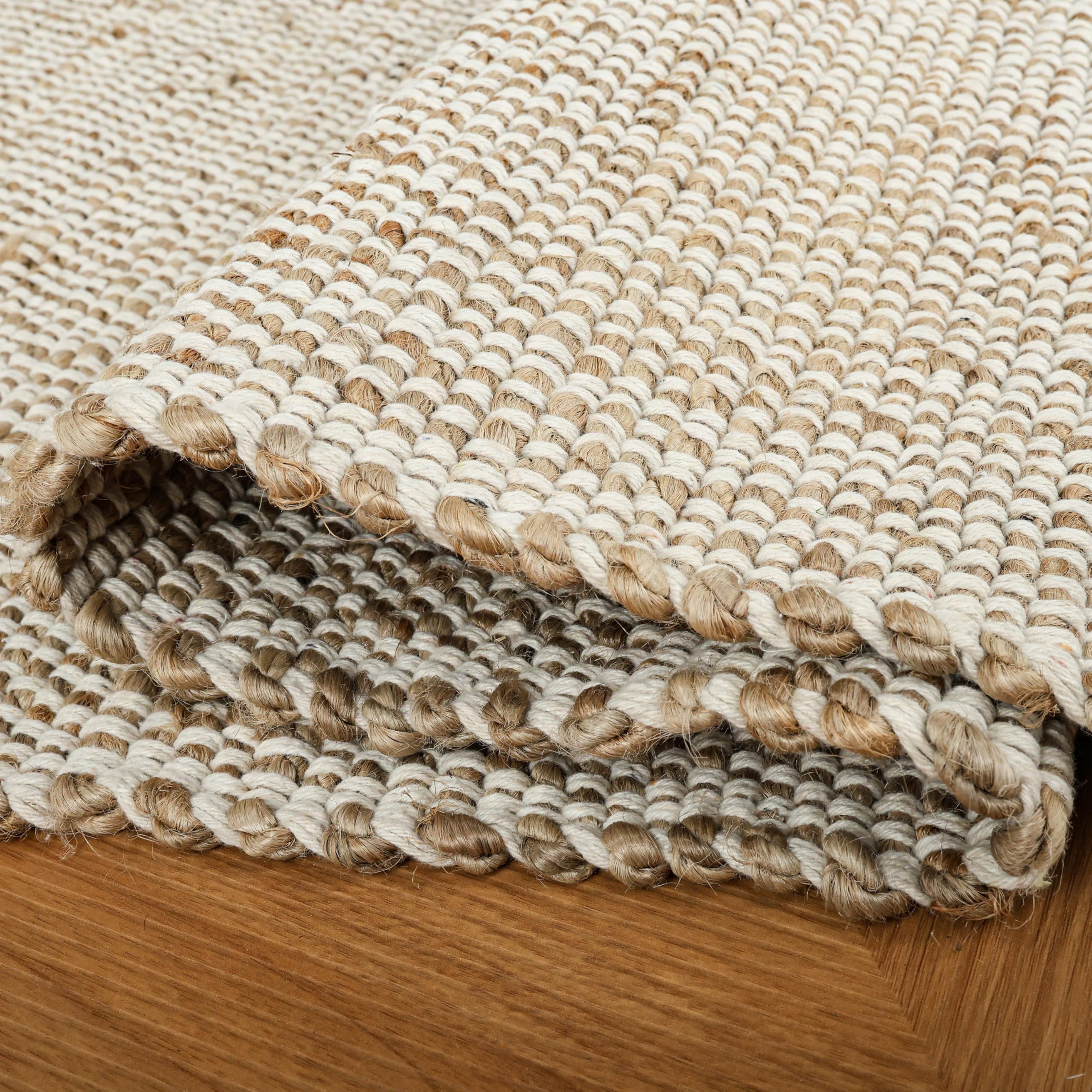 Alfombra rectangular de algodón de yute de 9 x 12 pies, grande, tejida a mano, para sala de estar, dormitorio, cocina, zona de alto tráfico, rústico, vintage, bohemio (blanco roto