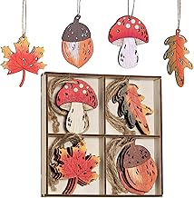 Valery Madelyn 12pcs 6cm Autumn Decorations, Wooden Hanging Tree Ornaments with with Maple Leaves, Acorn and Mushroom,Pendants for Harvest Fall or Halloween Home Decor