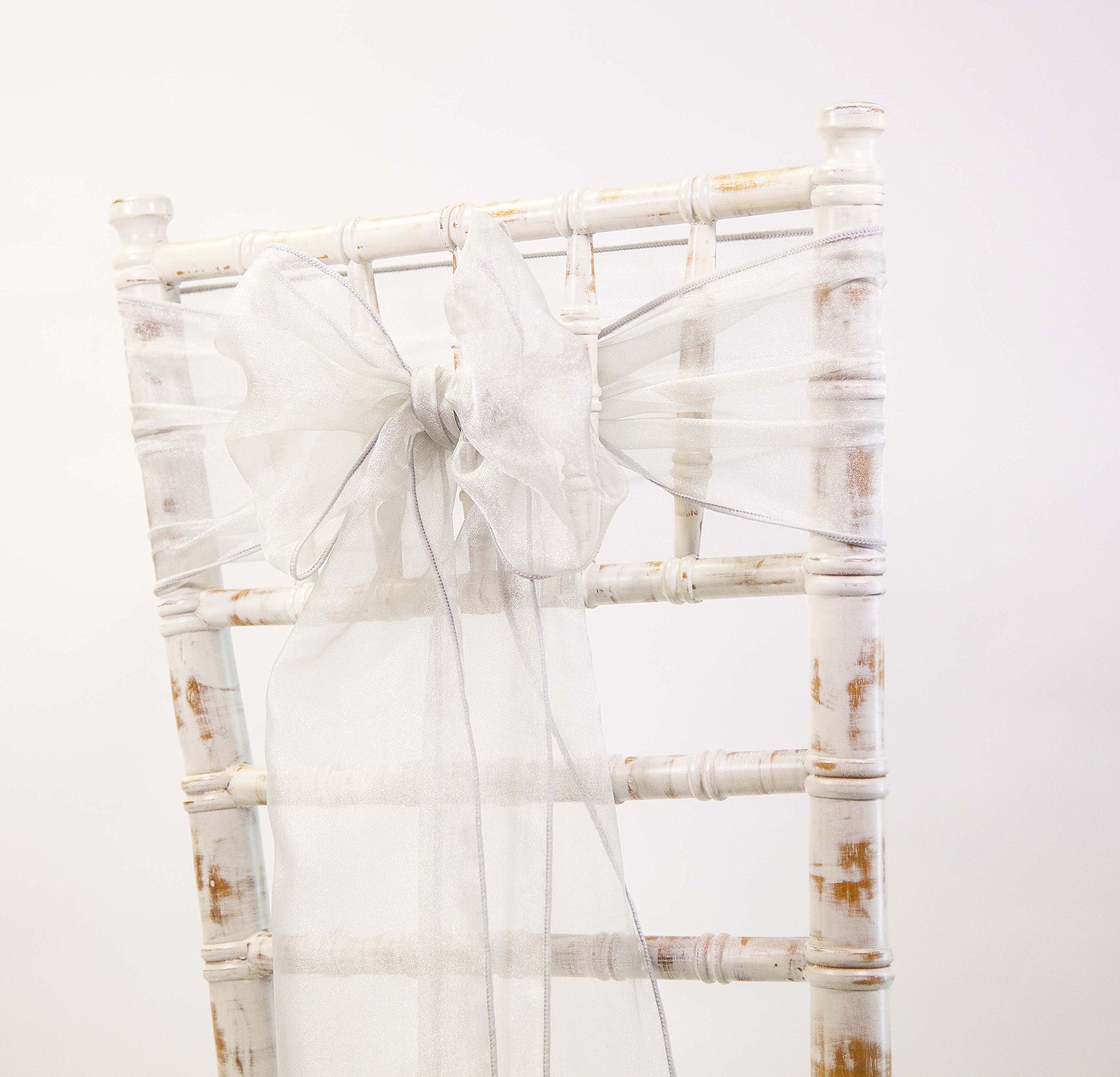 Organza Chair Sashes Bows - Wedding Decor Events - 80 Colours and Matching Runners Available (Silver)