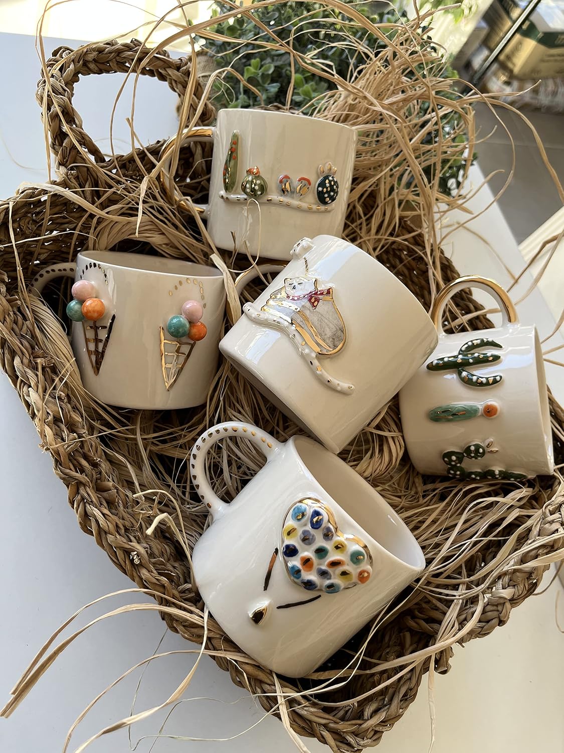 10 Oz Coffee Mug With Handle | Handmade Mug, Up Inspired The Movie Balloon House Decor, Paradise Falls, Carl and Ellie Baloons Gold, White
