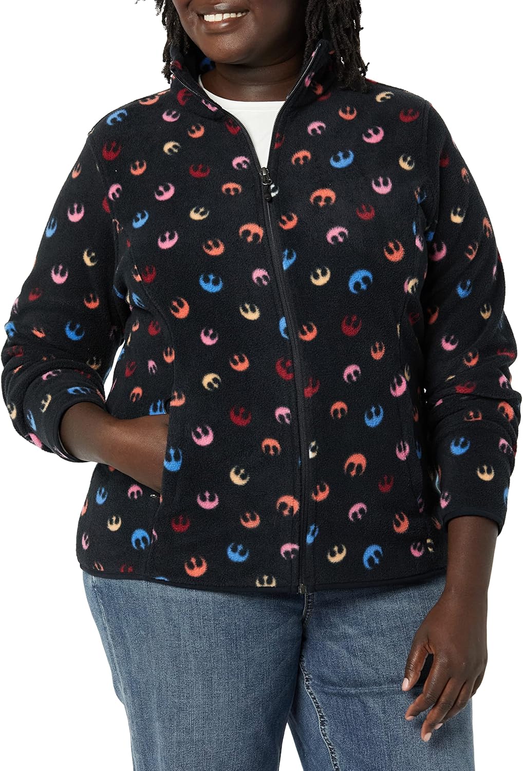 Amazon Essentials Disney | Marvel | Star Wars | Princess Women's Polar Fleece Full-Zip Mock Outerwear Jackets