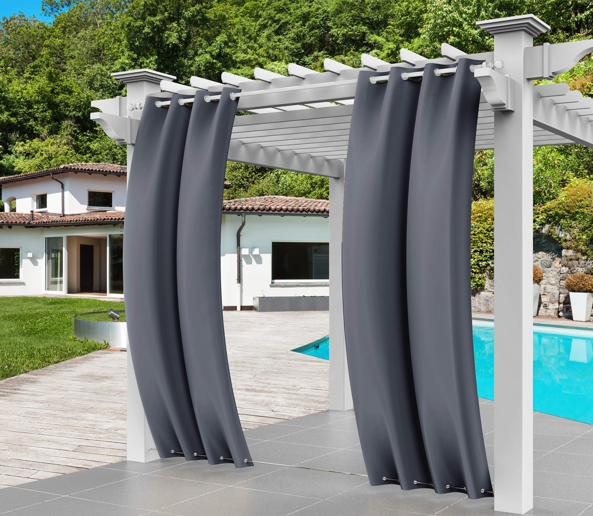 DreamQuil Outdoor Curtains Waterproof 132 x 275 CM - Heavy Duty Shade & Privacy Screen for Patio, Gazebo, Porch, UV Blocking & Rain Resistant (Gray, Top & Bottom Grommet)