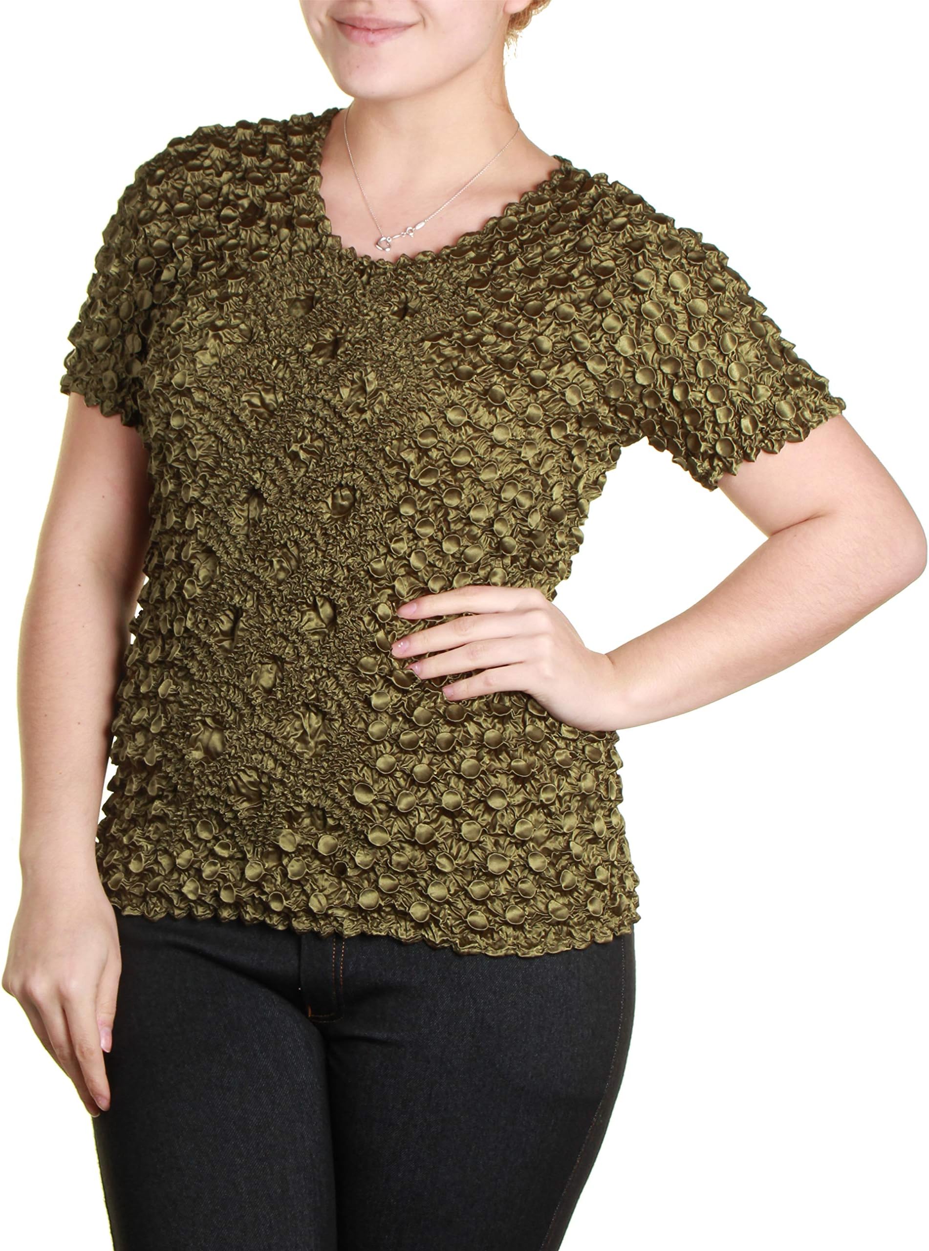 Short Sleeve Popcorn Bubble Crinkle Super Stretchy Magic Shirt One Size Fits All!