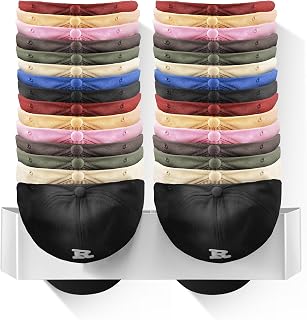 Hat Rack for Wall, Wall Mounted Hat Organizer for Baseball Caps, No Drill Portable Hat Holder Compact Metal Hat Hanger Hat Storage Rack for Door Closet, Holds Up To 30 Caps (White)