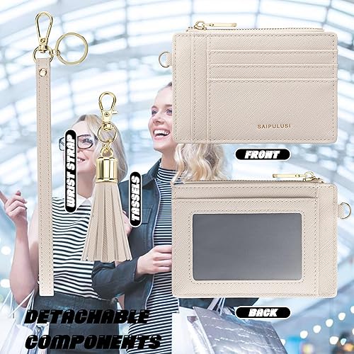 Vista 2 de New Fashion Kingdom Cartera pequeña para mujer, tarjetero RFID, cartera con llavero, cartera delgada para mujer, cartera compacta de cuero