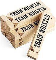 Vista 1 de Silbatos de tren de madera (paquete de 12) – Silbato de tren de madera para niños, recuerdos de fiesta de tren, decoraciones temáticas