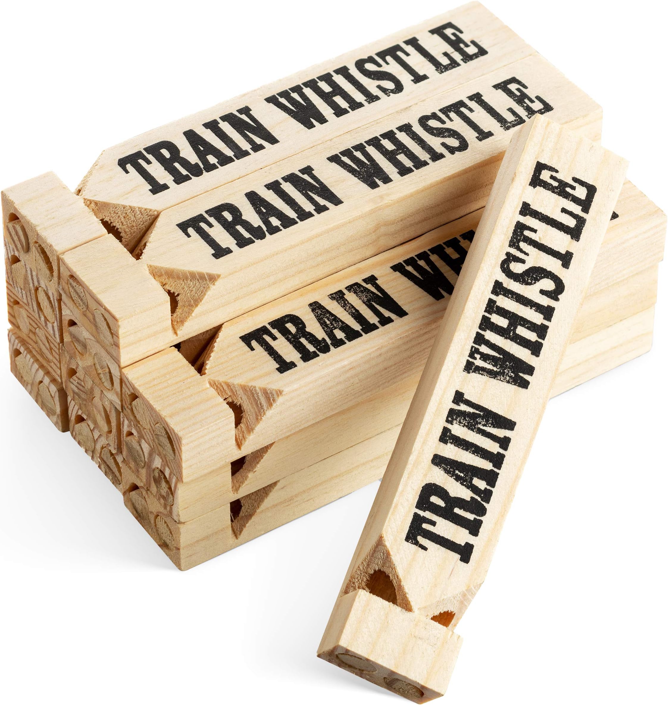 Wooden Train Whistles (Pack Of 12) Train Whistle for Kids Train Themed Party Favors, Noisemaker, Small Prize, Stocking Stuffers