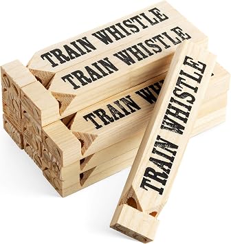 Wooden Train Whistles Pack of 12 - Wood Train Whistle for Kids, Train Party Favors, Theme Birthday Decorations, Noisemakers, Goodie Bag Filler, Small Game Prizes, Stocking Stuffers
