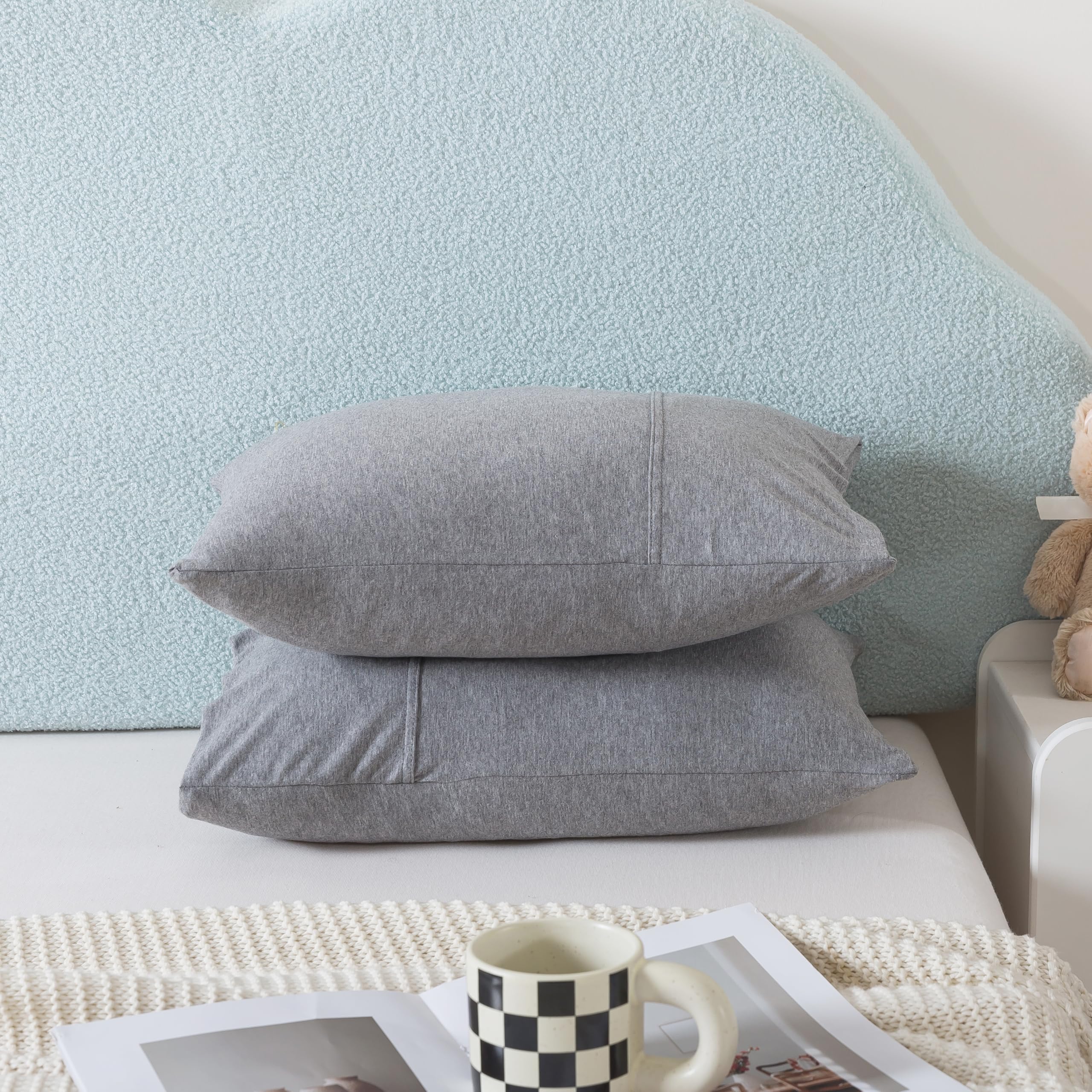 H HOUSEHOLD 2-Pack Pillowcases 100% Cotton Knit Envelope Style, Ultra Soft Breathable Standard 13x18 Inch Pillow Cover, Machine Washable Elegant Gray