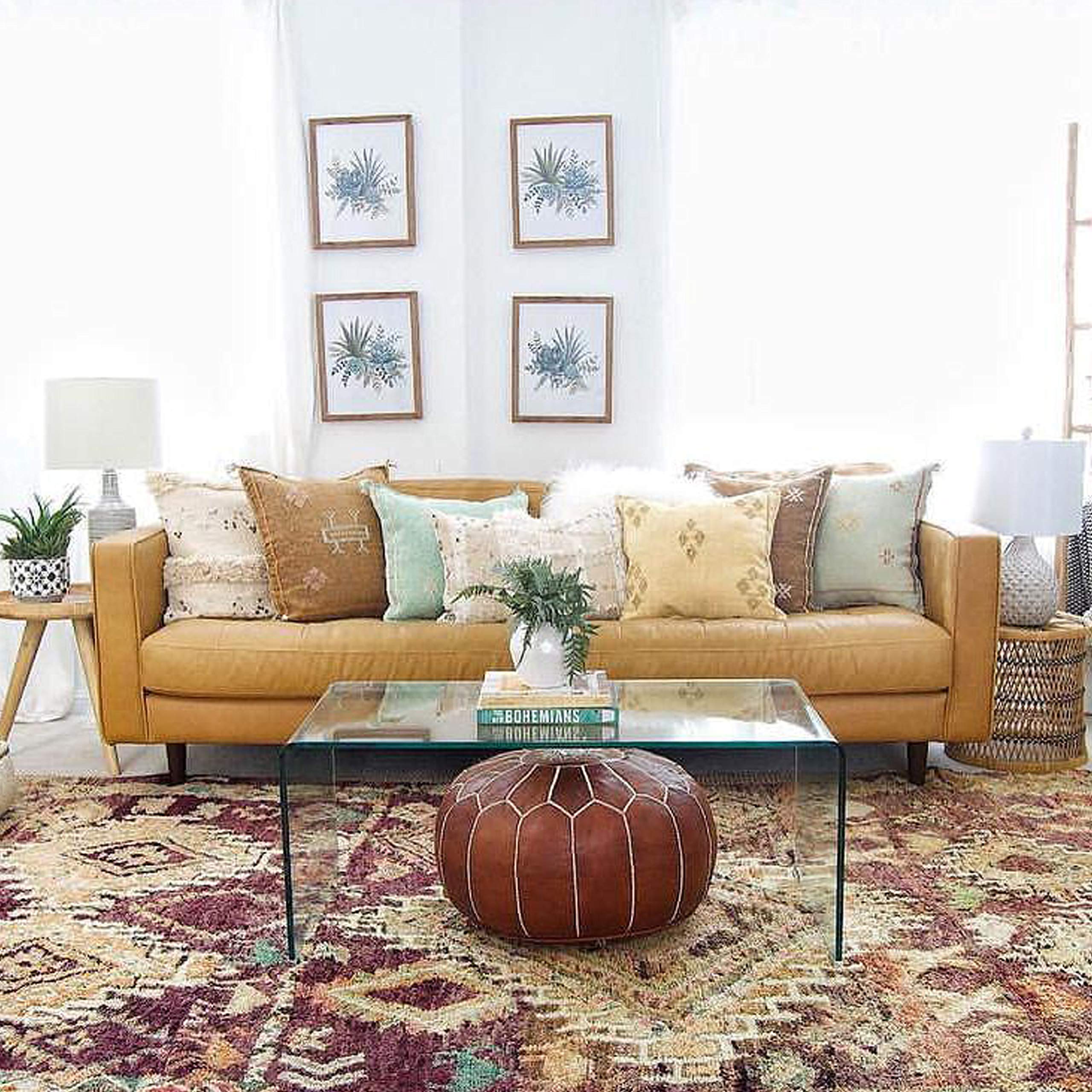Marrakesh Style Pouf marocain en cuir naturel Marron foncé