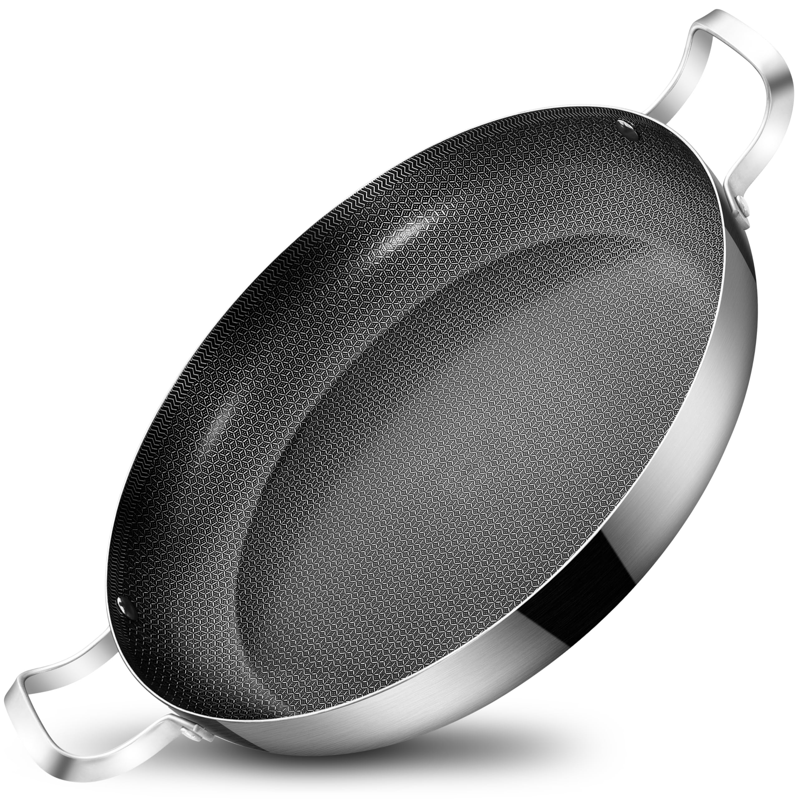 Bzayeat 14 inch stainless steel paella pan with ceramic coating and detachable handles