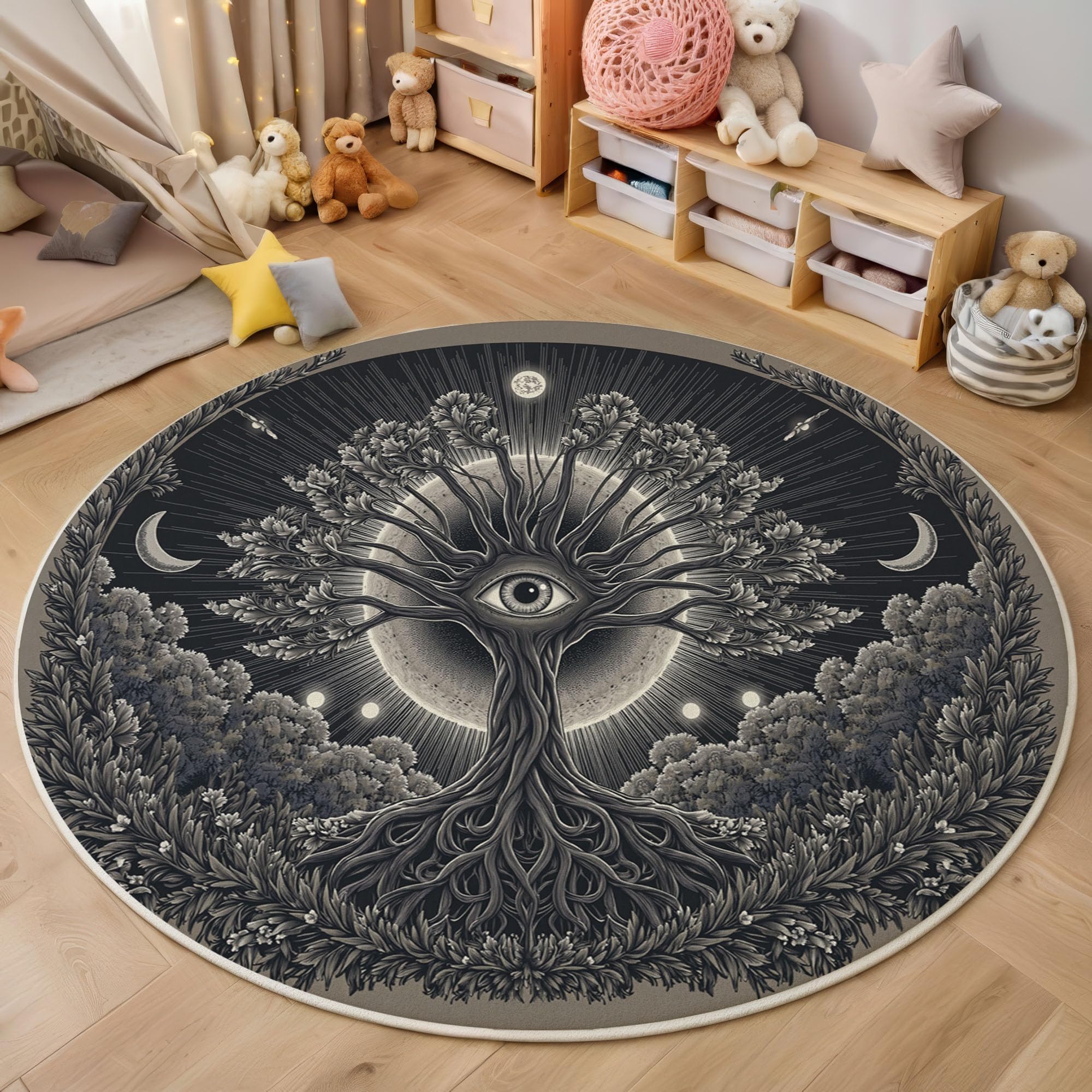 Tapis rond fantastique noir pour salon cosy et chambre d'enfant