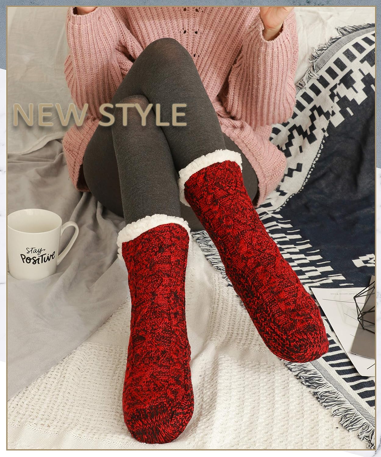 EBMORE Women Slipper Fuzzy Socks Fluffy Cozy Cabin Warm Winter Soft Thick Comfy Fleece Non Slip Home Socks - Image 7