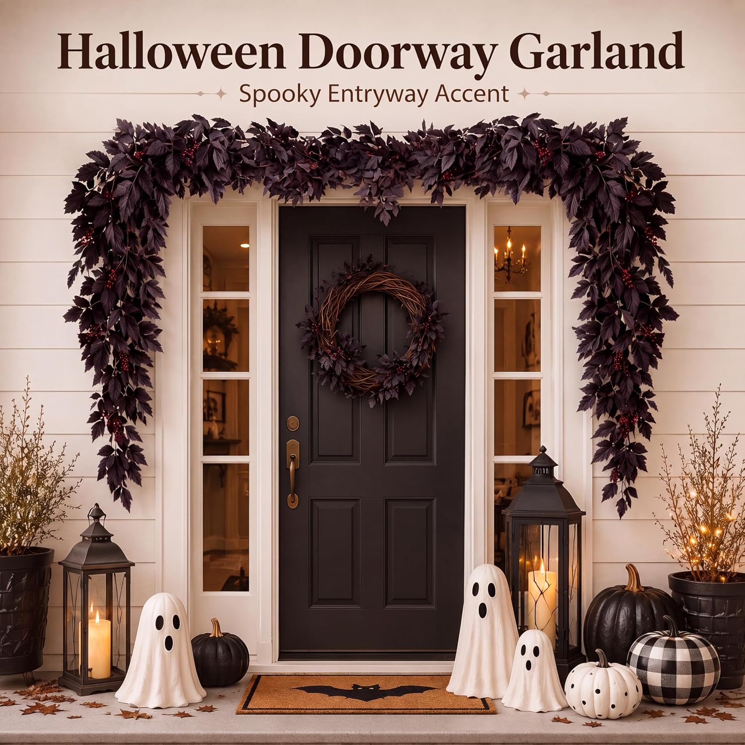 6 ft Fall Garland for Mantle Halloween Dark Plum Leaf Garland