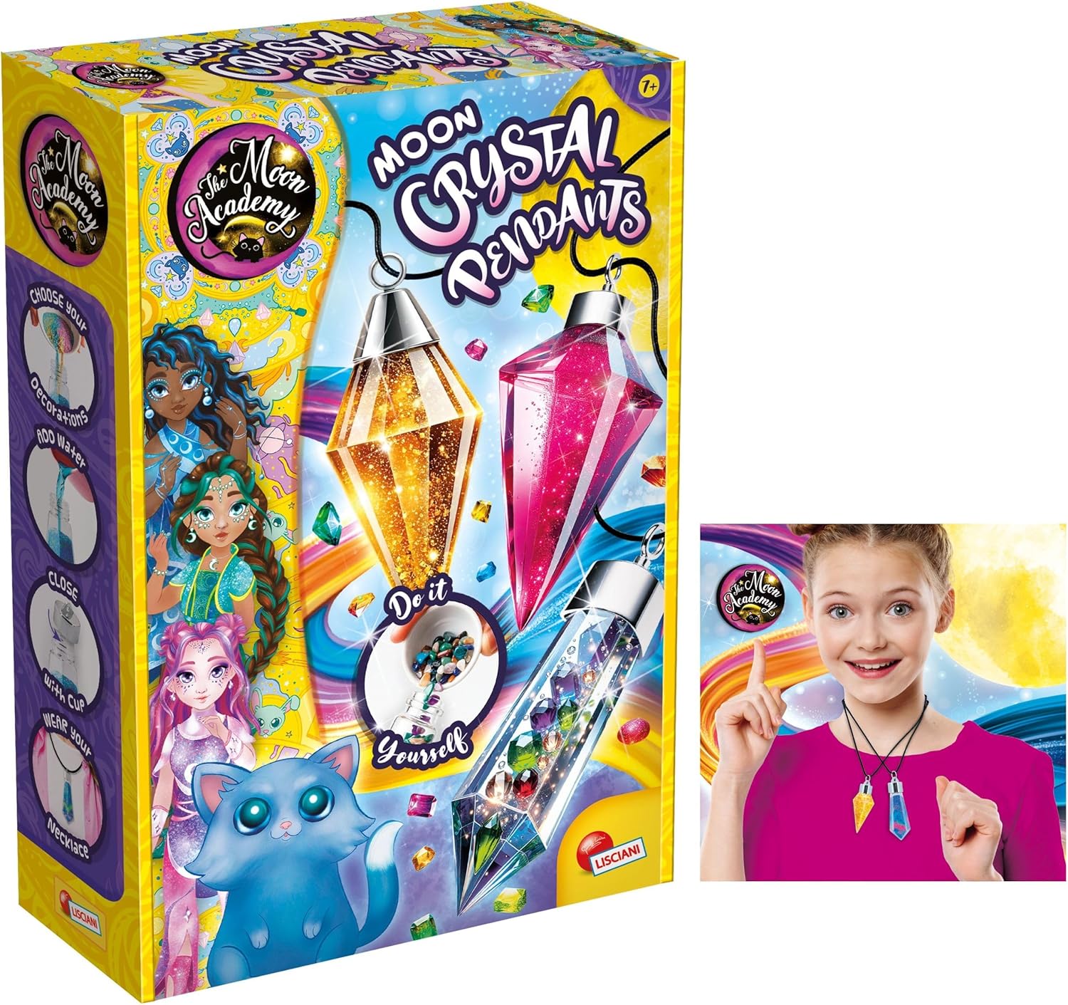 Lisciani - Moon Academy - Magical Pendants Creation Kit for Children Aged 8 and Over - Magic Jewellery Creation Set - Manual Activity - Creative Leisure with Lip Gloss - Gift Idea