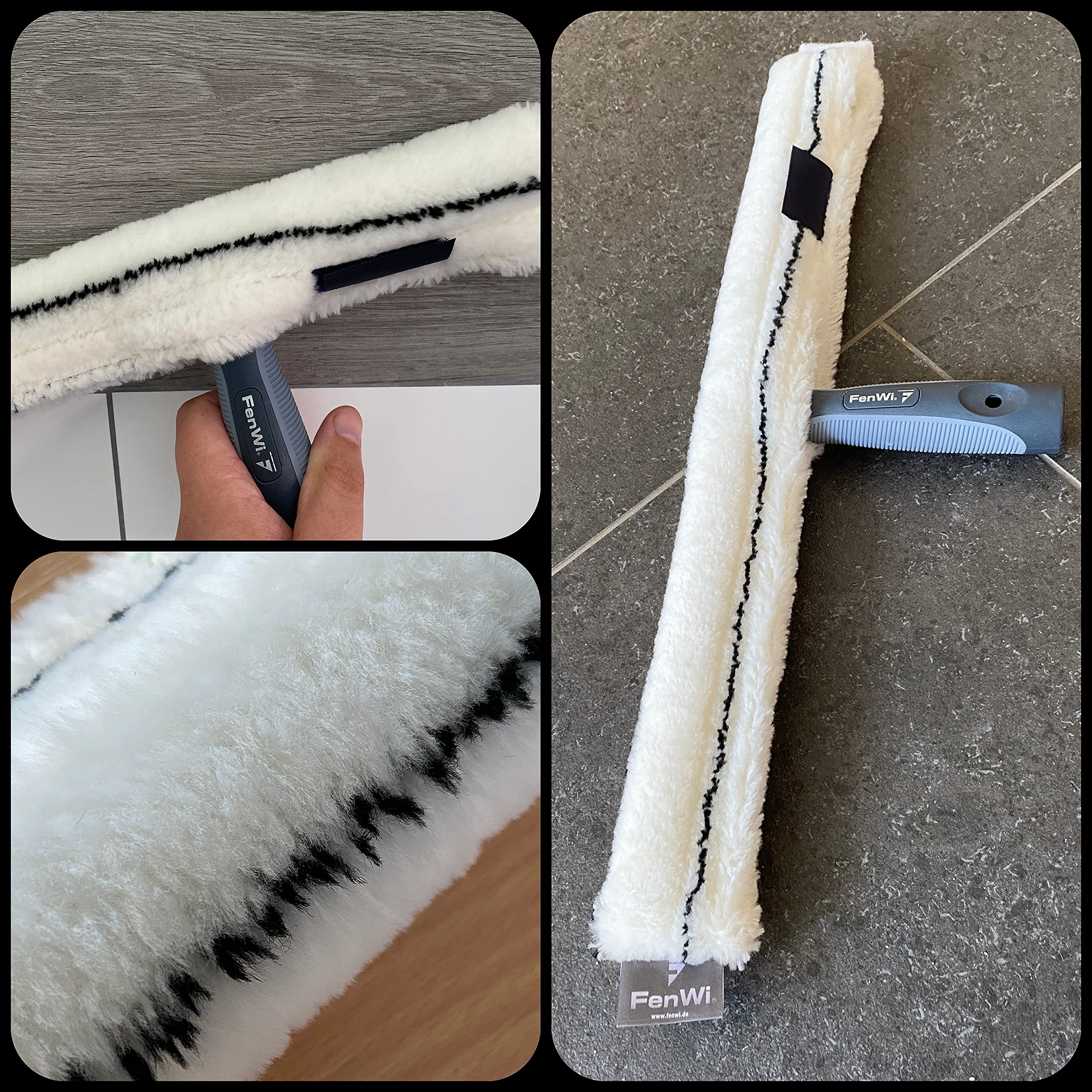 FenWi Profi Fensterwischer 50cm breit mit Mikrofaser Einwascher | Wischergriff mit 45cm Alu T-Träger, für große, breite Flächen, Glasreinigung
