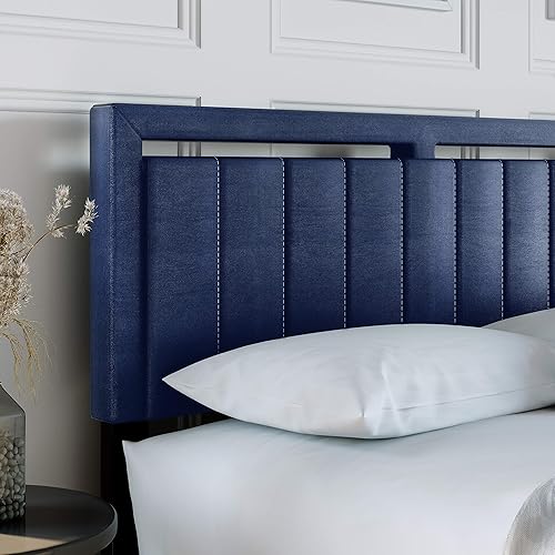 Miniatura 21 de Boyd Sleep Beaumont - Cama de plataforma tapizada con cabecero, base de colchón con 14 soportes de listones de madera, no requiere somier, piel