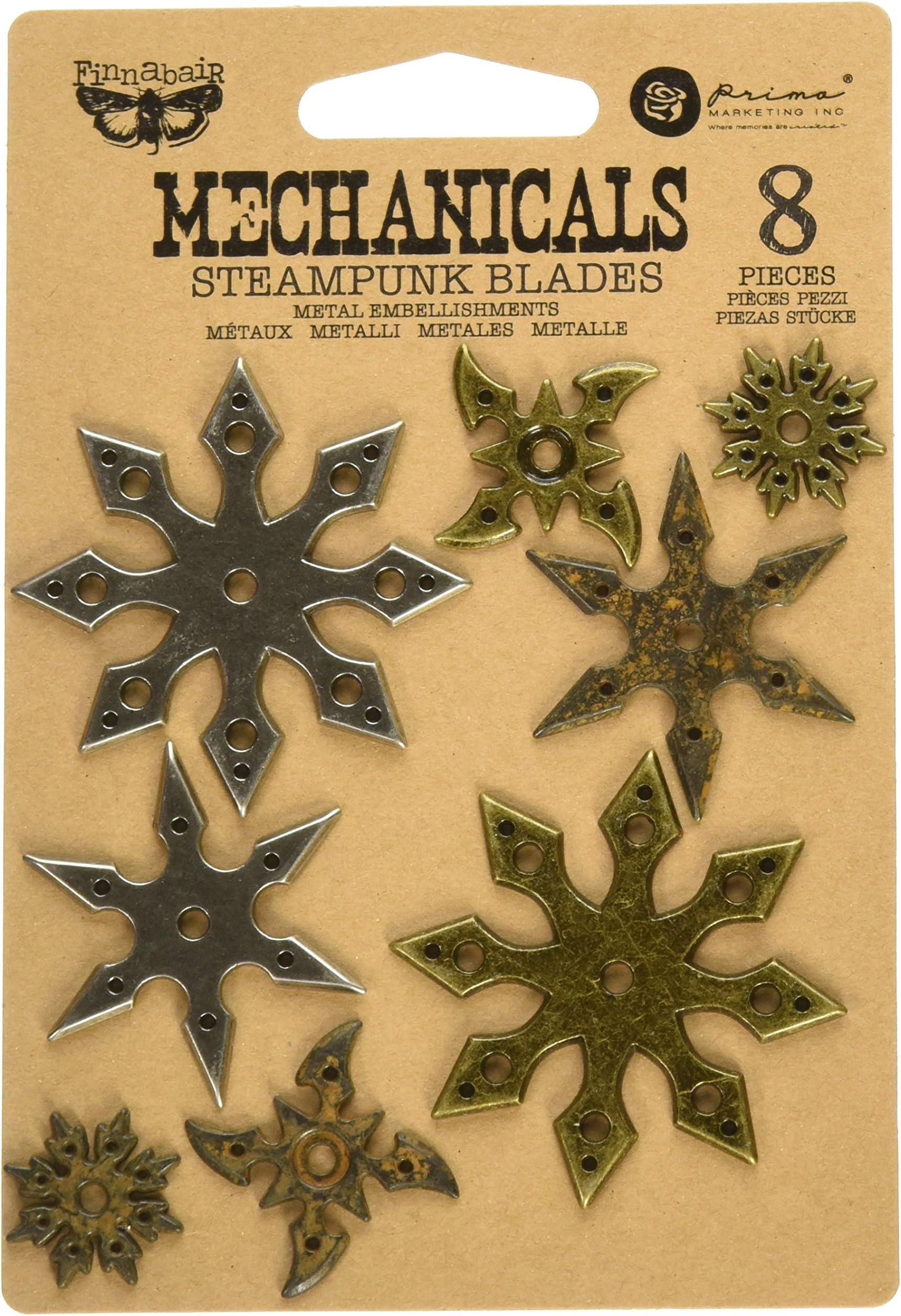 Prima Marketing 963446 Steampunk Blades Finnabair Mechanicals Metal Embellishments (8/Pack), Multicolor
