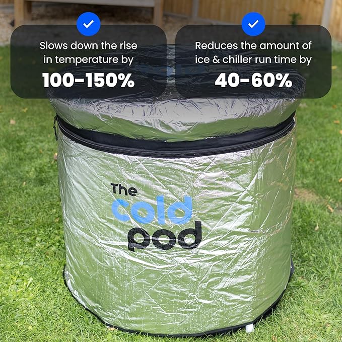 The Cold Pod Insulated Cold Plunge Tub Bundle - 85Gal Ice Bath Round Tubs with Energy Saving Multi-Layer Cover - Chiller Compatible&Silver Reflective