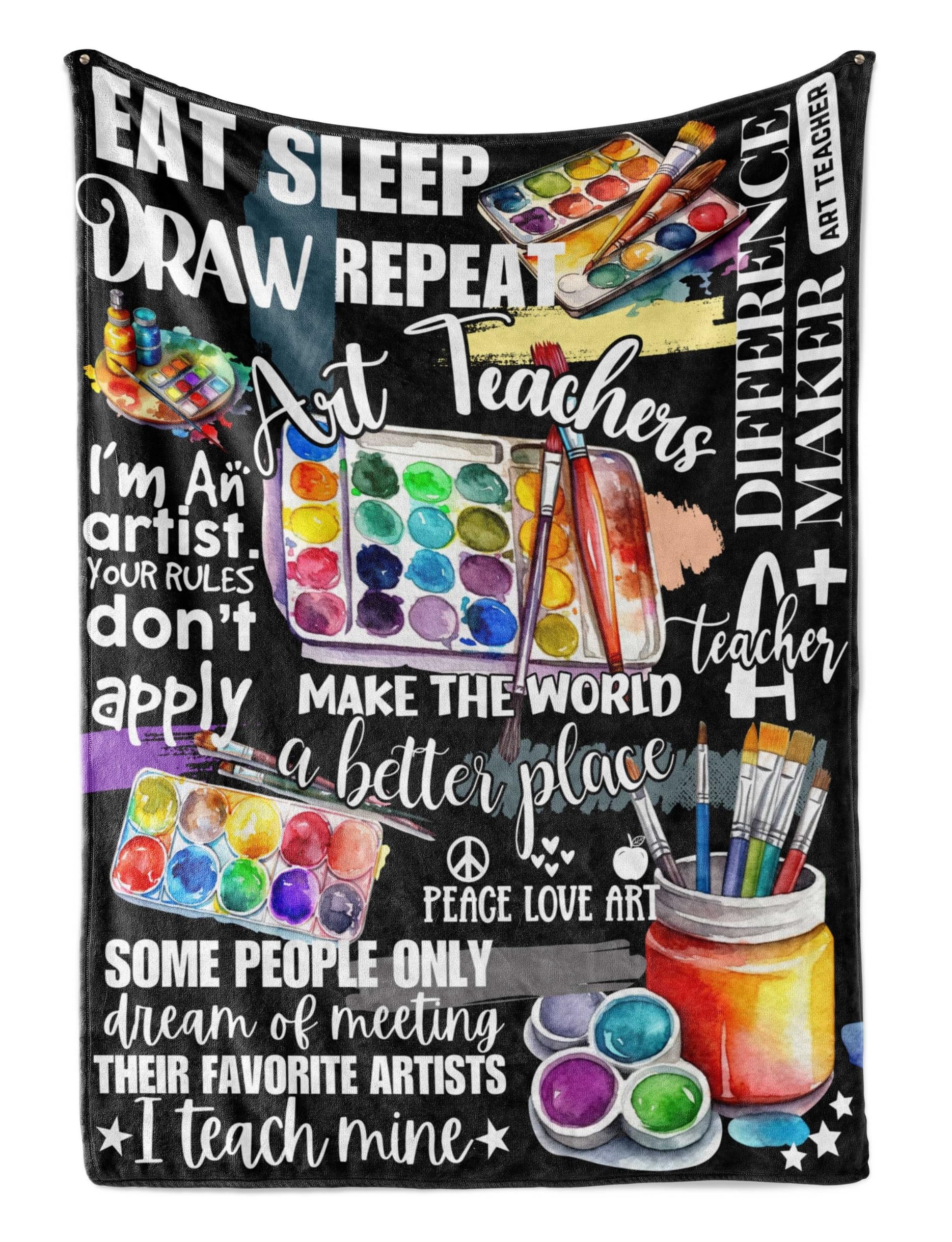 Huglanket Art Teacher Appreciation Gifts, Flannel Blanket Throws (50"x 65") for Fine Visual Arts Teachers, Drawing Painting Instructors for Christmas,