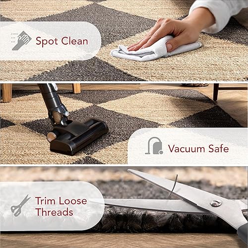 Miniatura 4 de nuLOOM Pandora - Alfombra neutra de yute de diamante, 4 x 6, inspirada en el mundo, color negro y marfil, para comedor, sala de estar, cocina